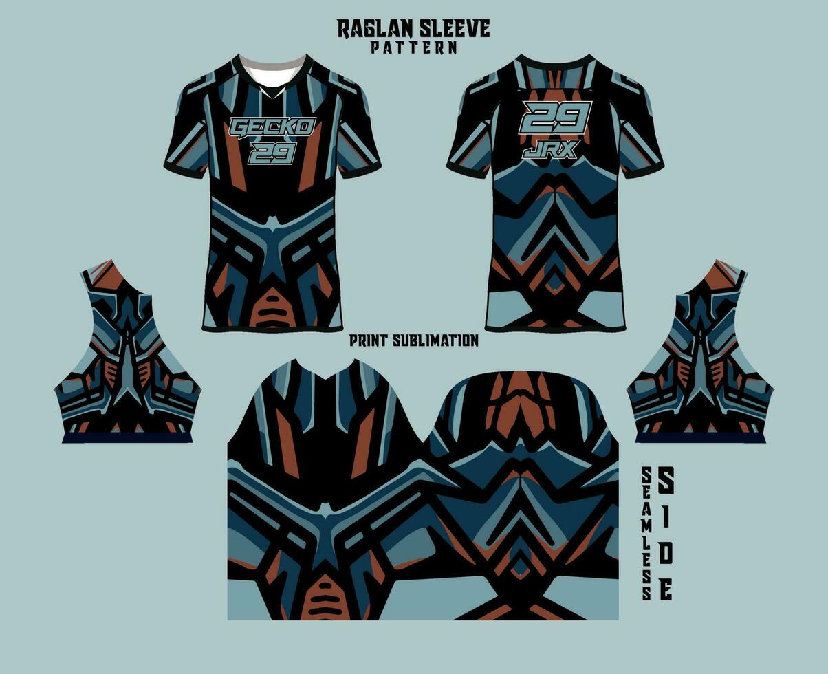 Sublimation printed raglan sleeve jersey kit vector