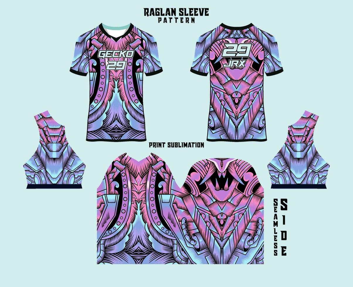 Sublimation printed raglan sleeve jersey kit vector