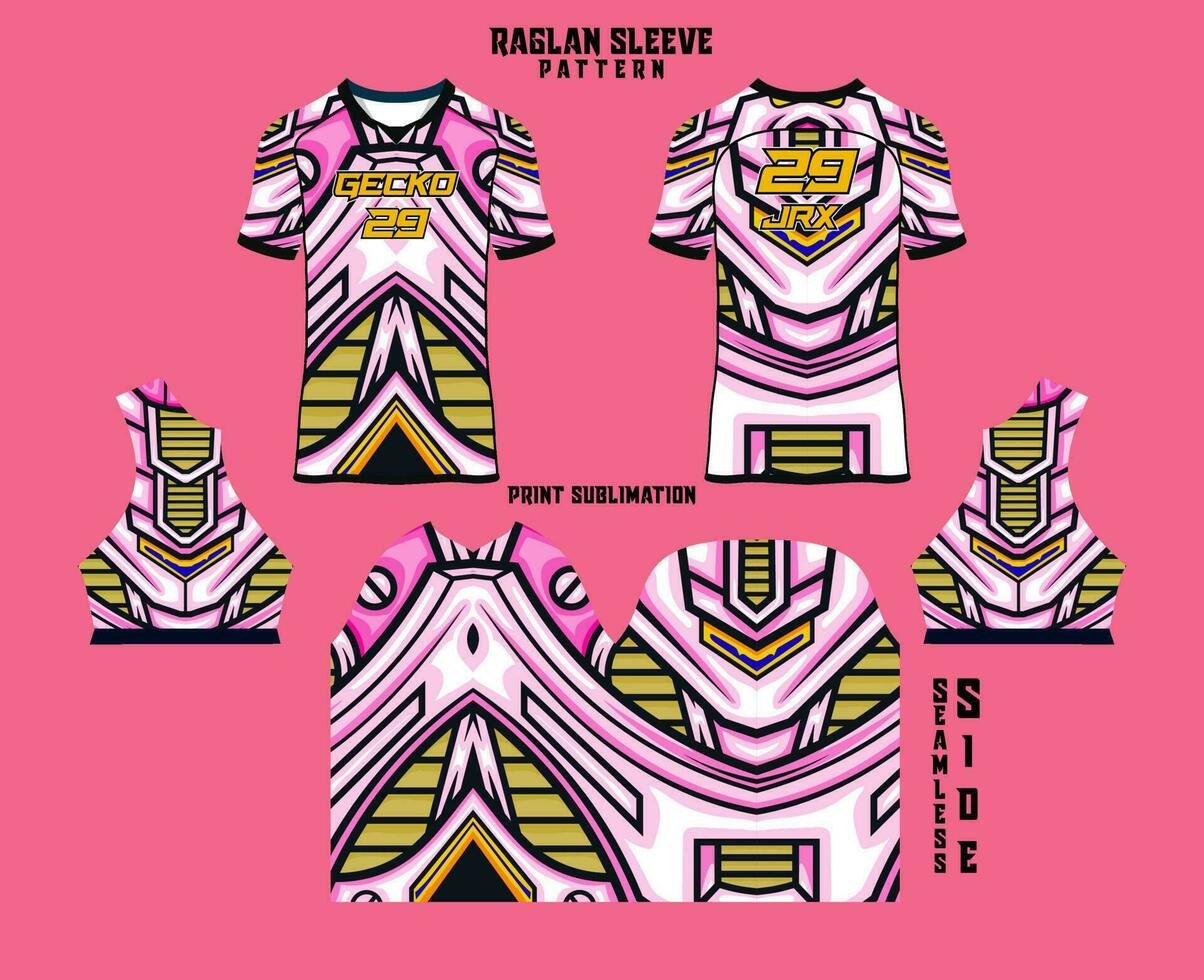 Sublimation printed raglan sleeve jersey kit vector