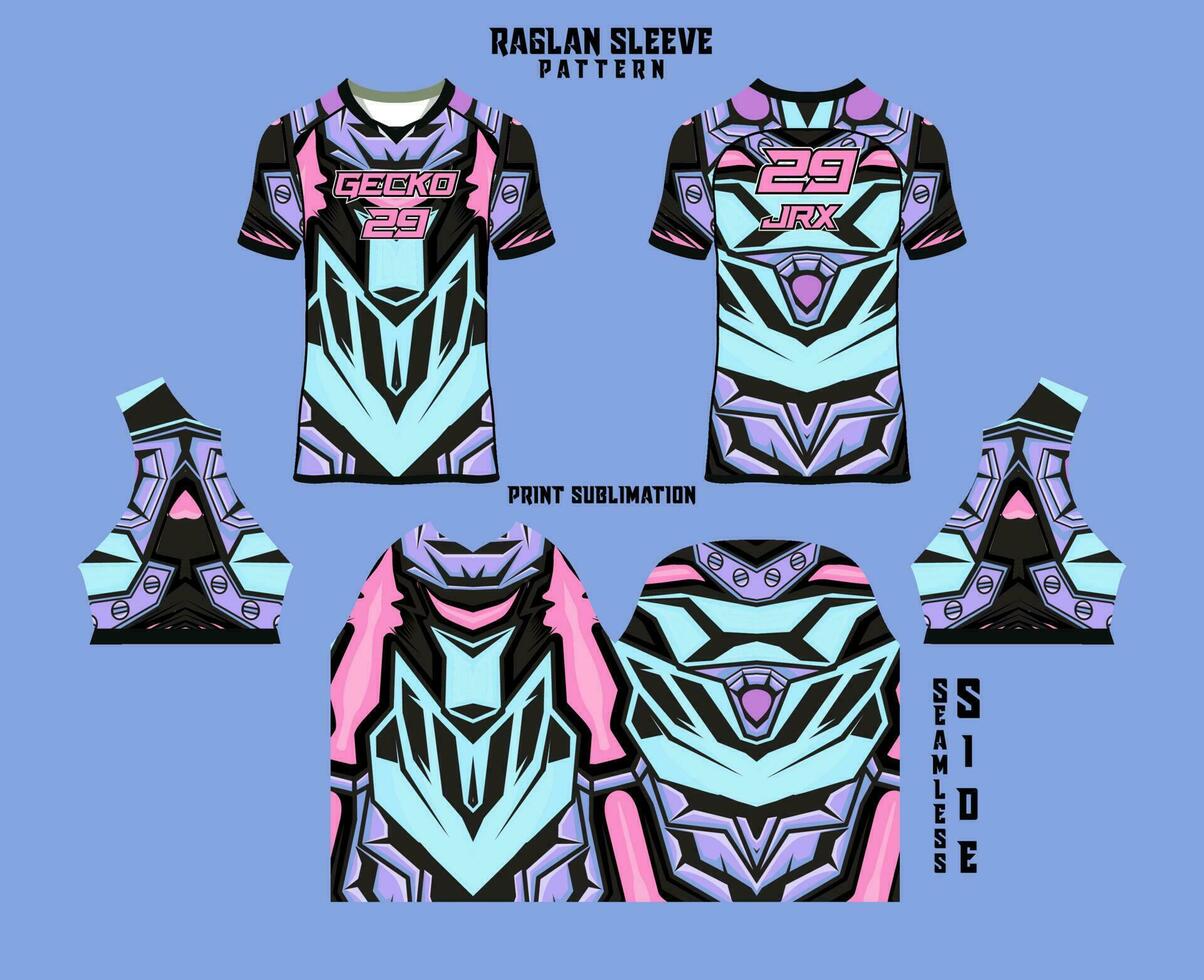 Sublimation printed raglan sleeve jersey kit vector