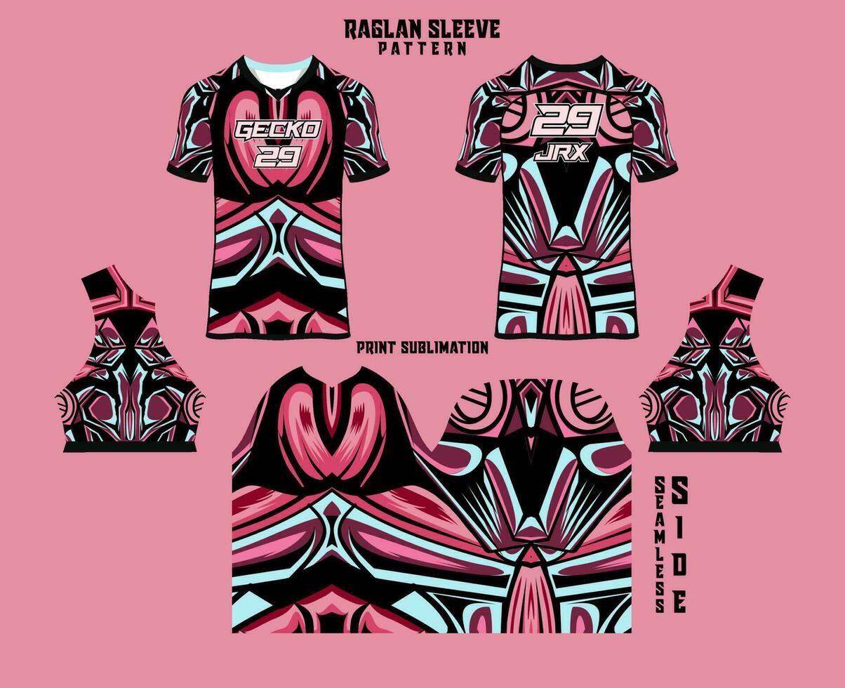 Sublimation printed raglan sleeve jersey kit vector