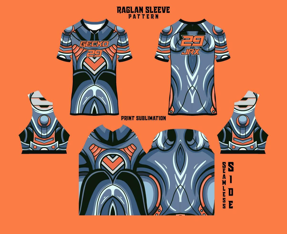 Sublimation printed raglan sleeve jersey kit vector