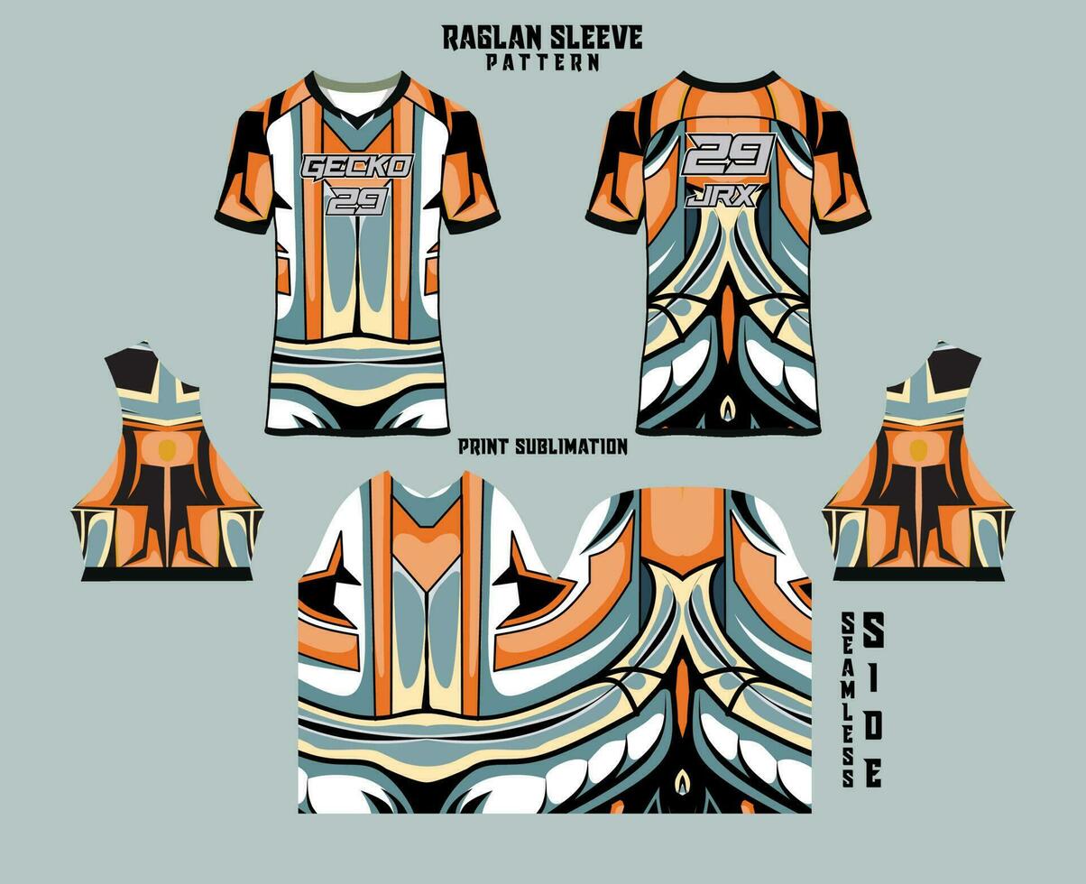 Sublimation printed raglan sleeve jersey kit vector