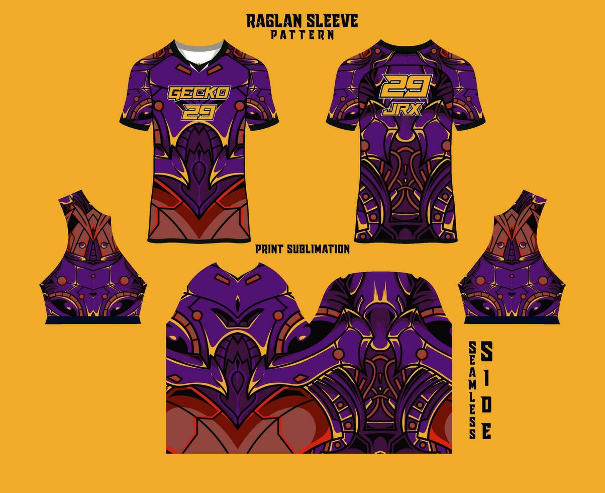 Sublimation printed raglan sleeve jersey kit vector