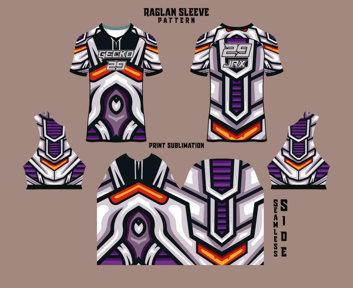 Sublimation printed raglan sleeve jersey kit vector