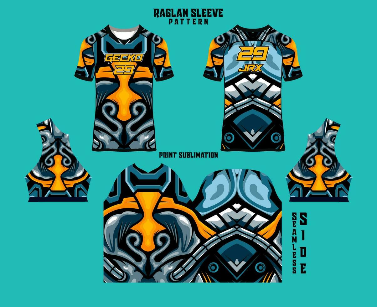 Sublimation printed raglan sleeve jersey kit vector