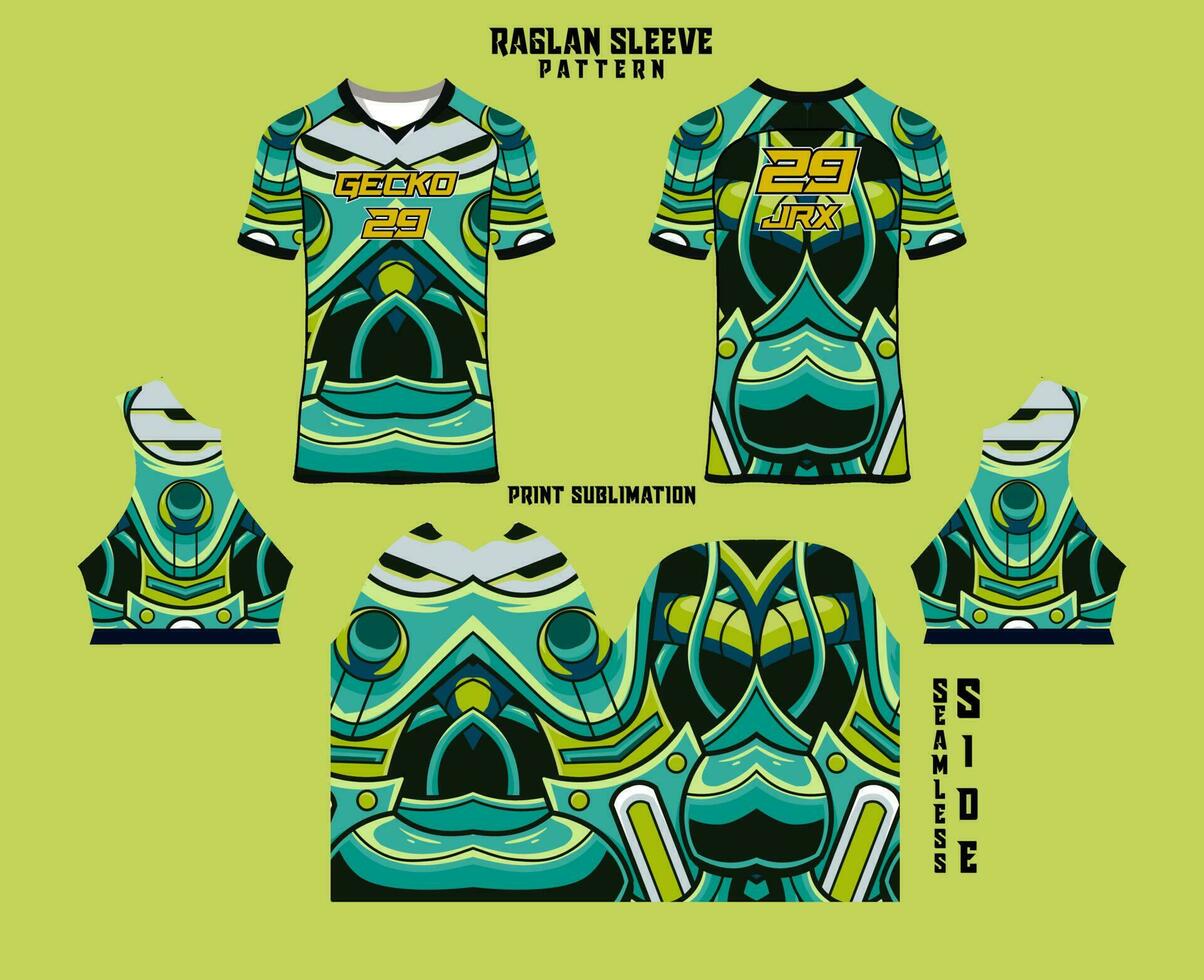 Sublimation printed raglan sleeve jersey kit vector