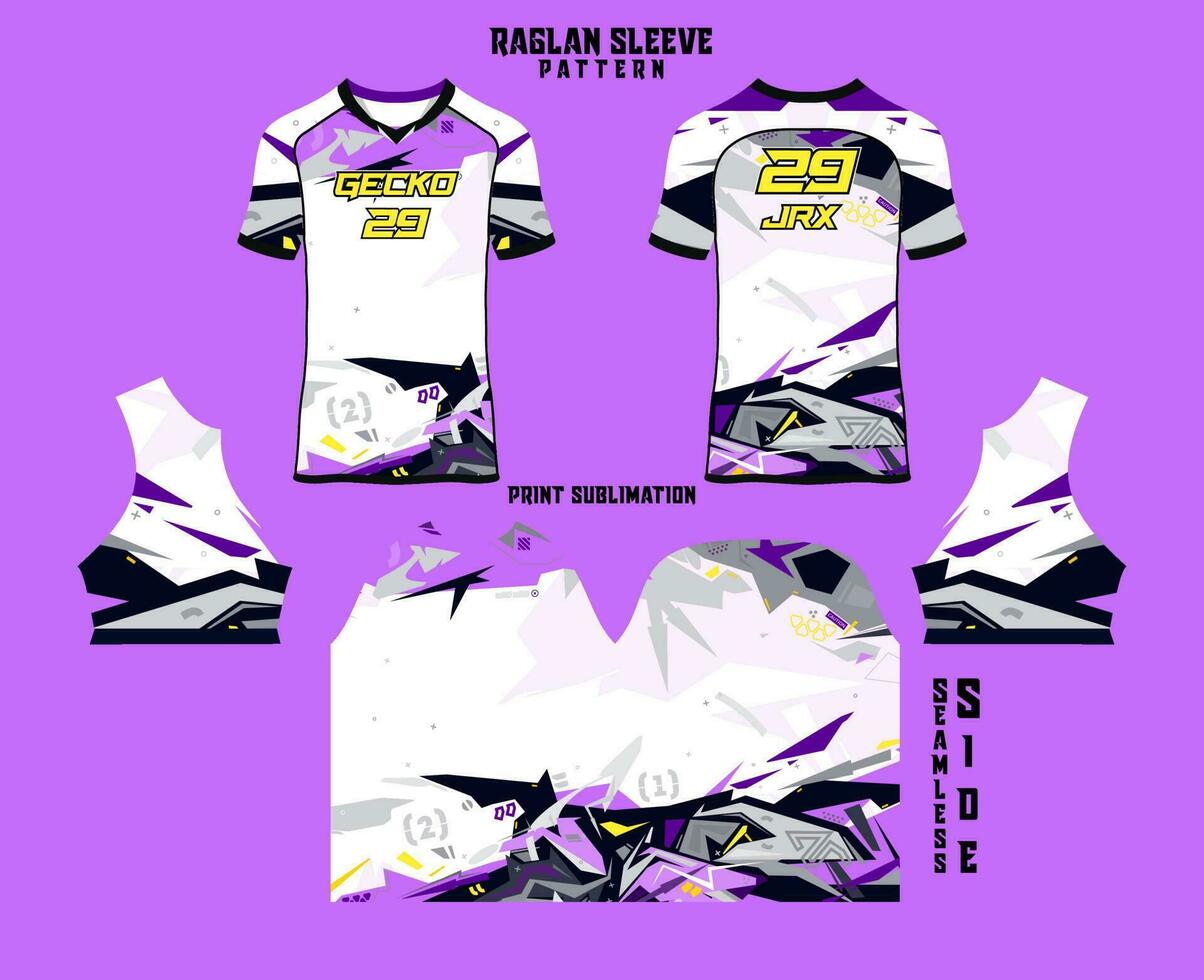 Sublimation printed raglan sleeve jersey kit vector