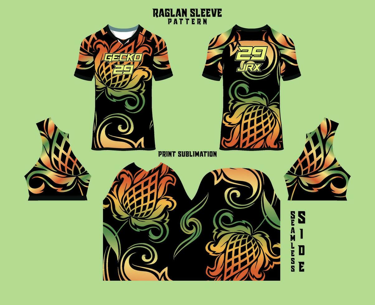 Sublimation printed raglan sleeve jersey kit vector