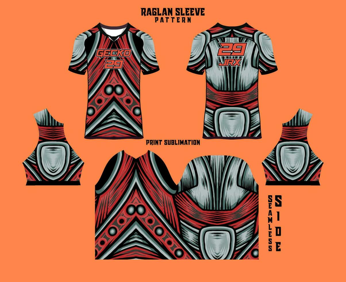Sublimation printed raglan sleeve jersey kit vector
