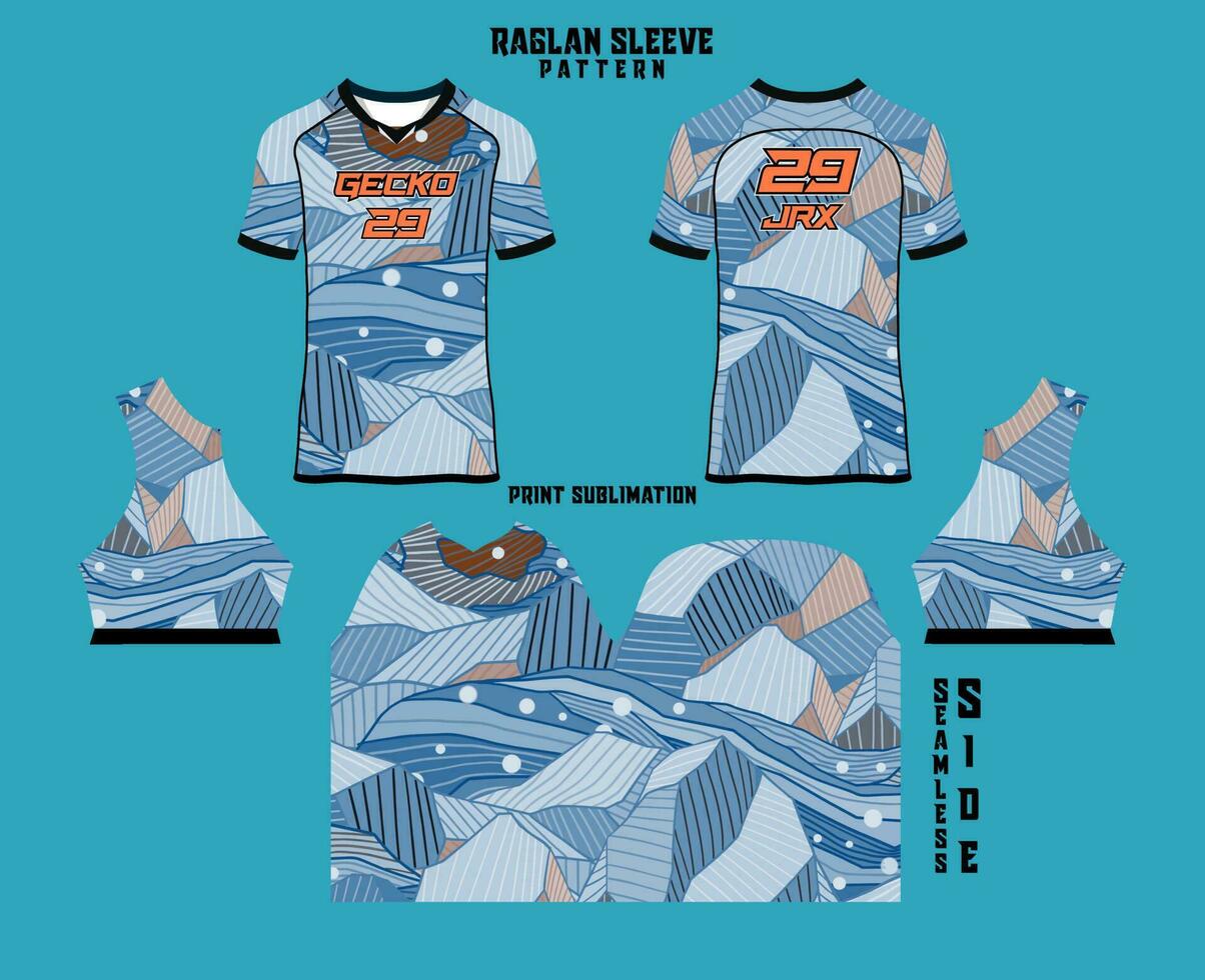 Sublimation printed raglan sleeve jersey kit vector
