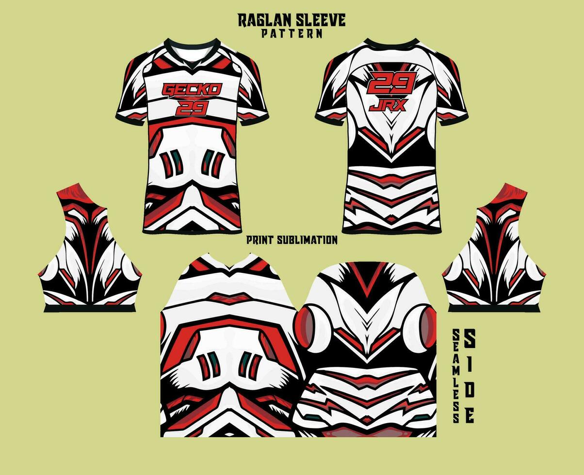 Sublimation printed raglan sleeve jersey kit vector