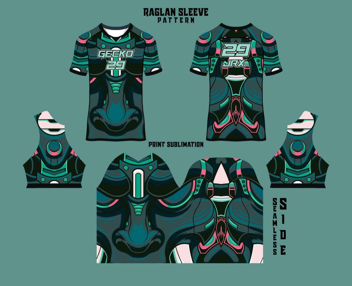 Sublimation printed raglan sleeve jersey kit vector