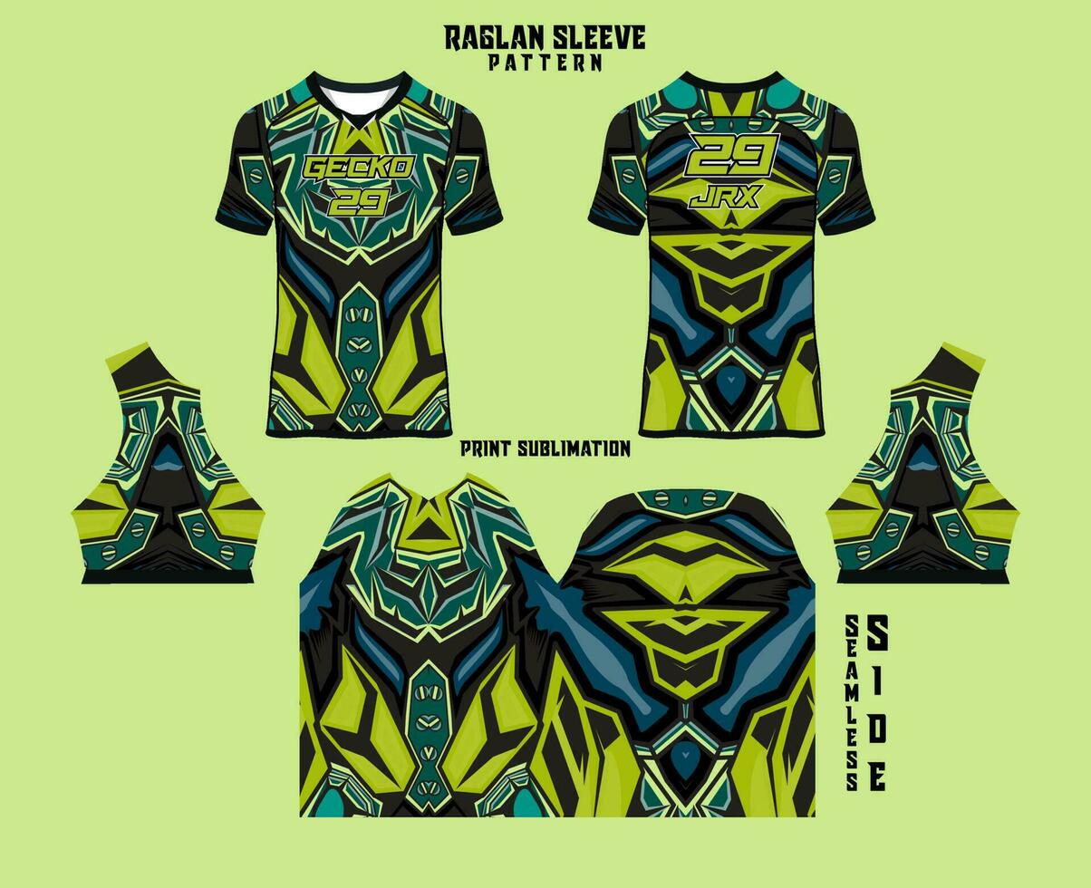 Sublimation printed raglan sleeve jersey kit vector