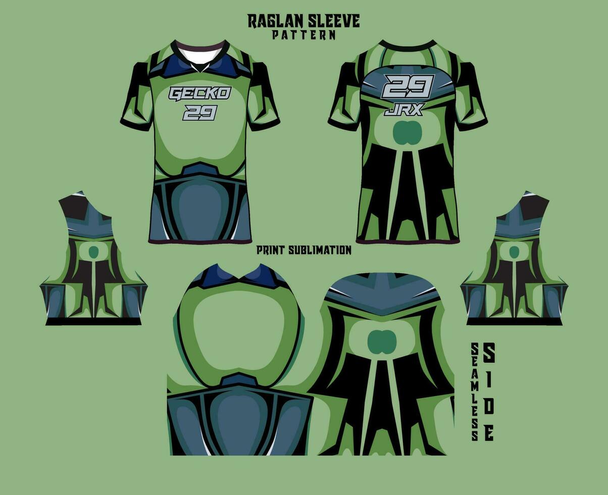 Sublimation printed raglan sleeve jersey kit vector