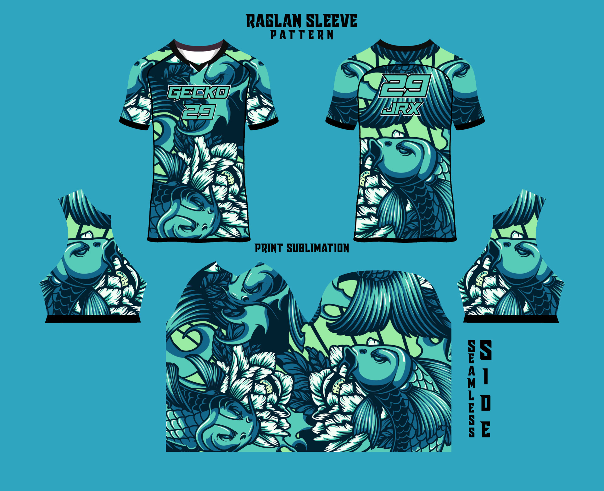 Sublimation printed raglan sleeve jersey kit 24117888 Vector Art at