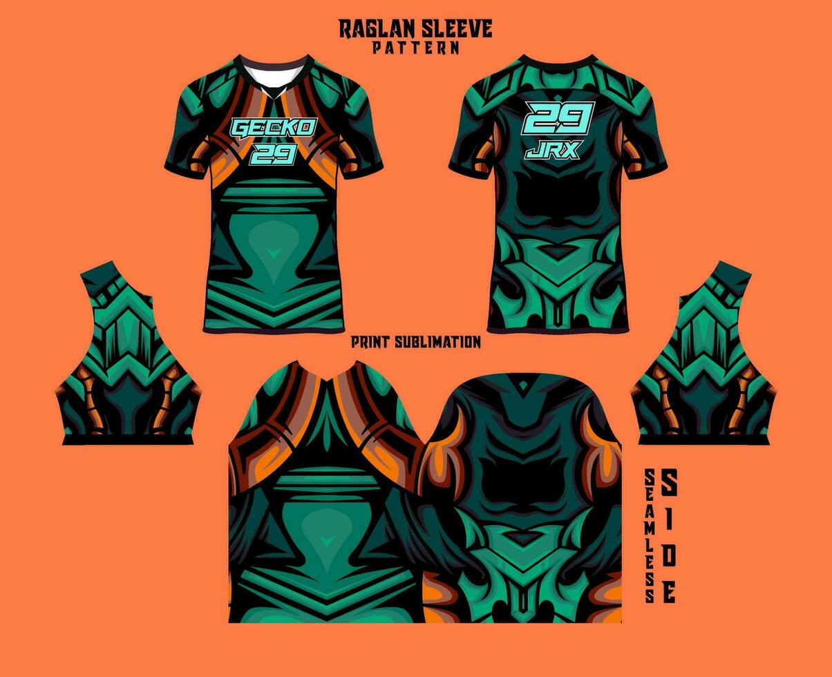 Sublimation printed raglan sleeve jersey kit vector