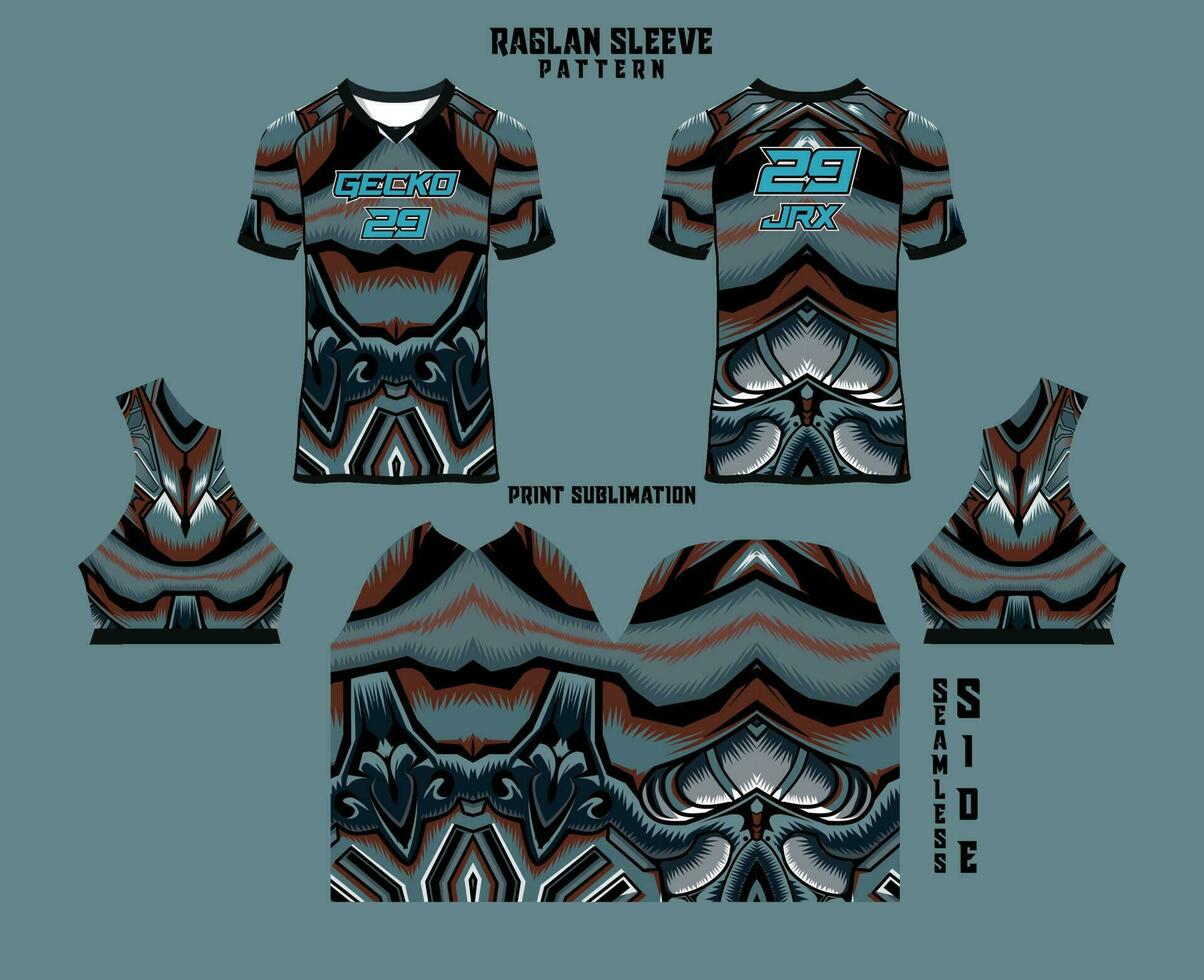 Sublimation printed raglan sleeve jersey kit vector