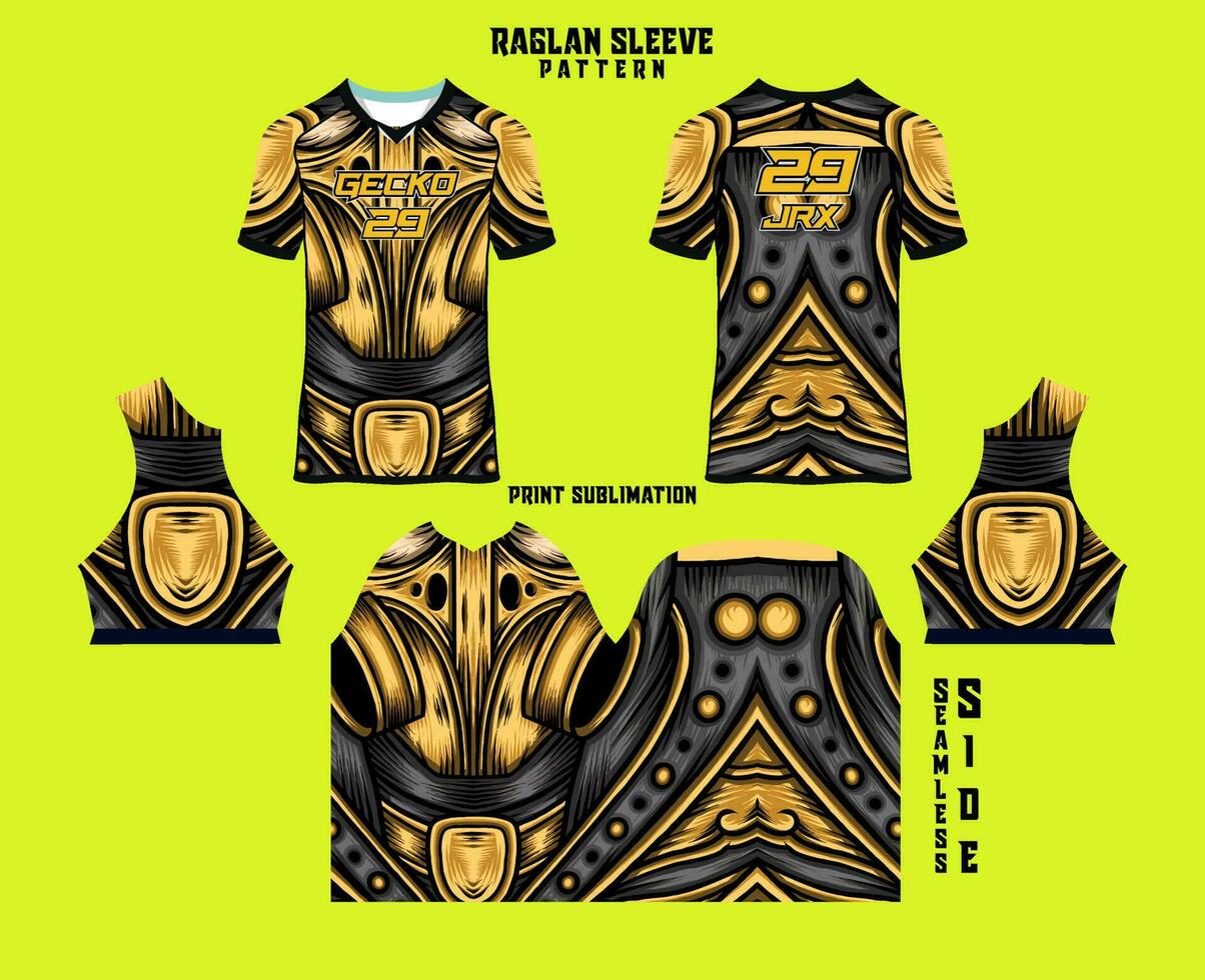 Sublimation printed raglan sleeve jersey kit vector