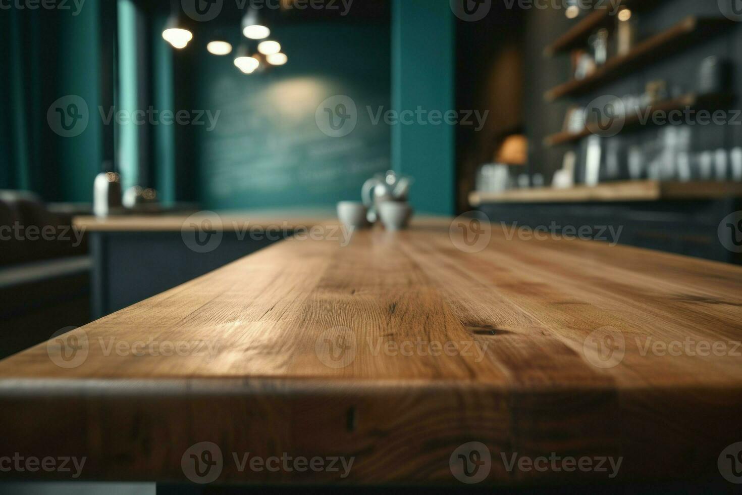 Wood new table restaurant. Generate Ai photo