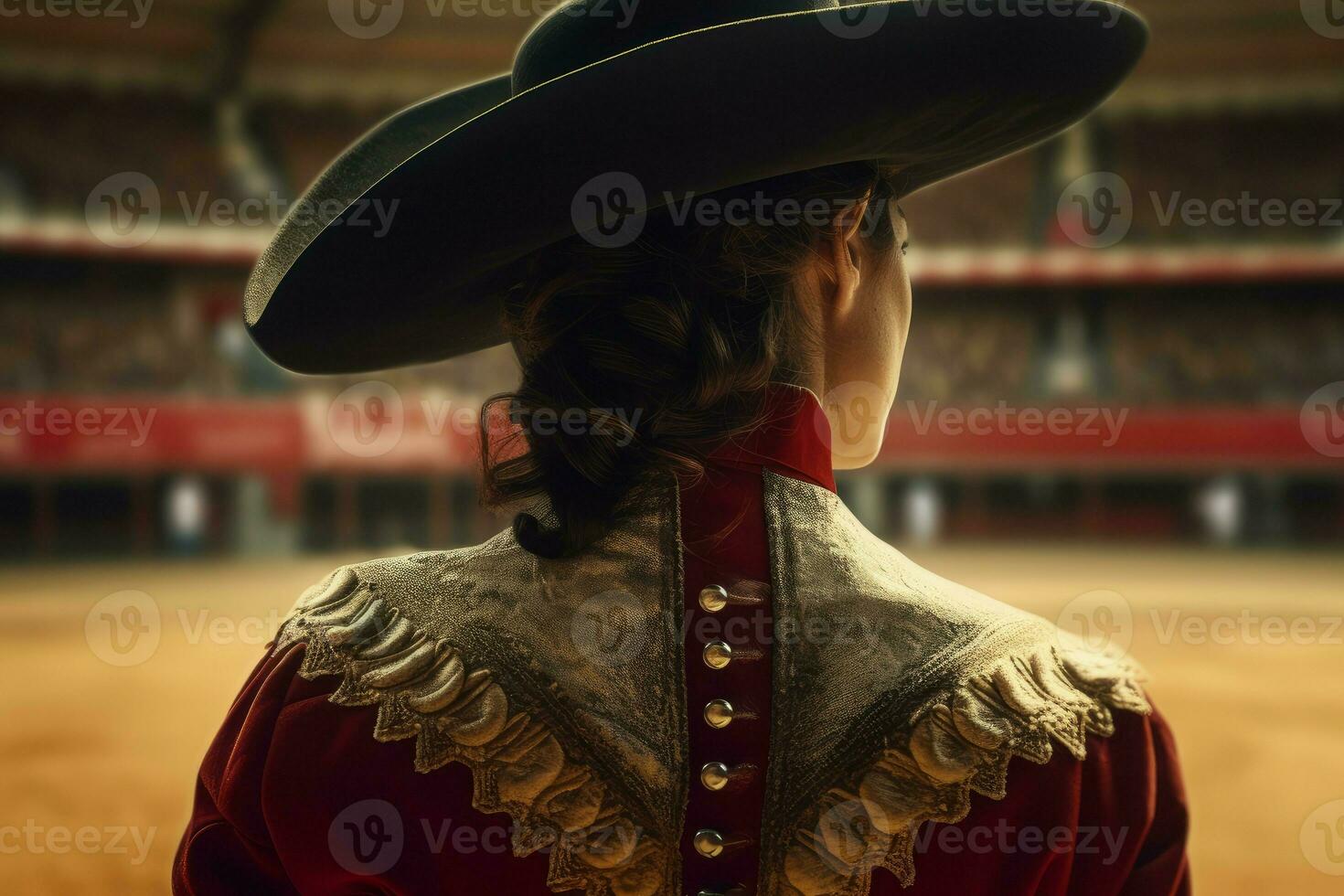 Bullfighter woman bull. Generate Ai photo