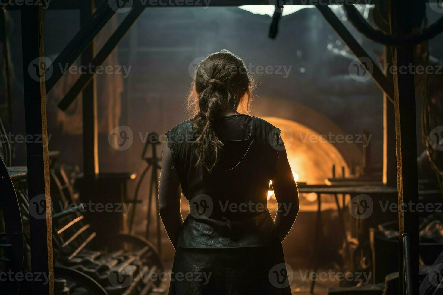 Blacksmith forge woman craft. Generate Ai photo