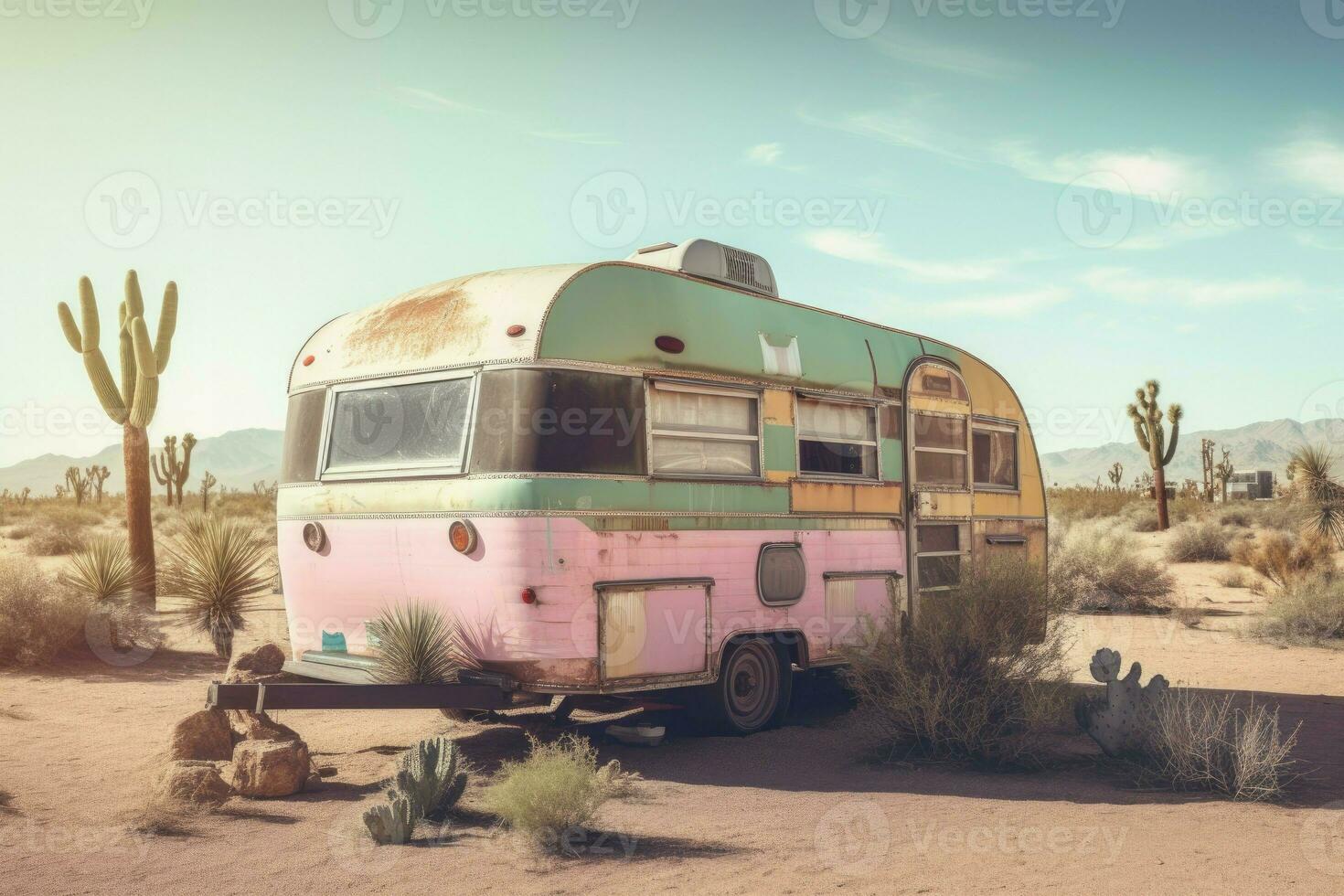 Old retro caravan. Generate Ai photo