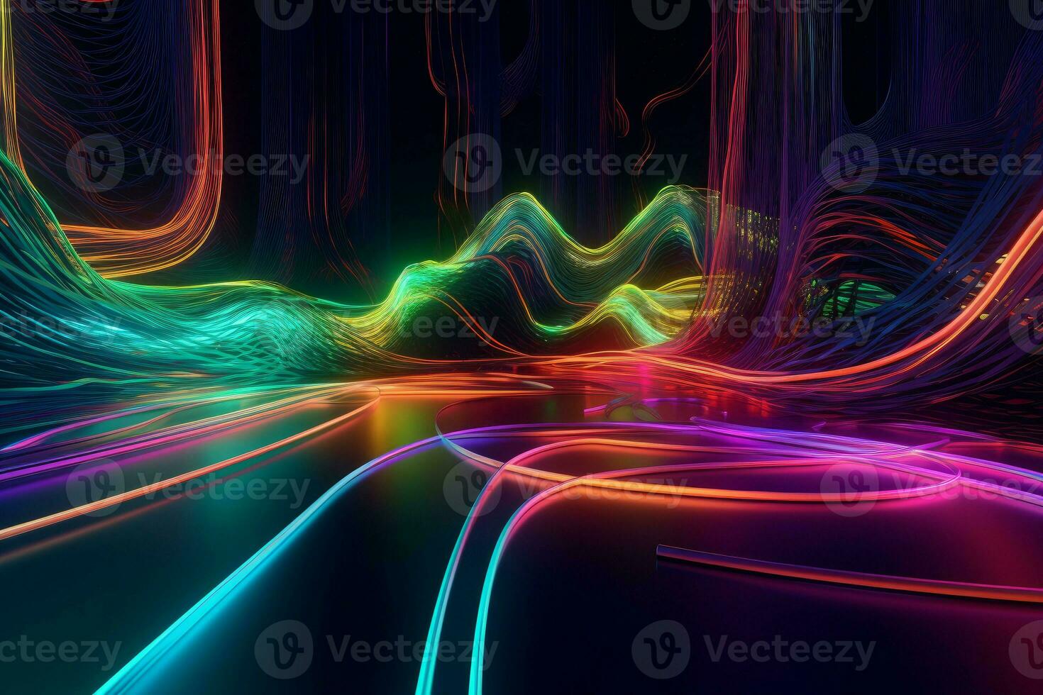 Wave glowing neon lines. Generate Ai photo