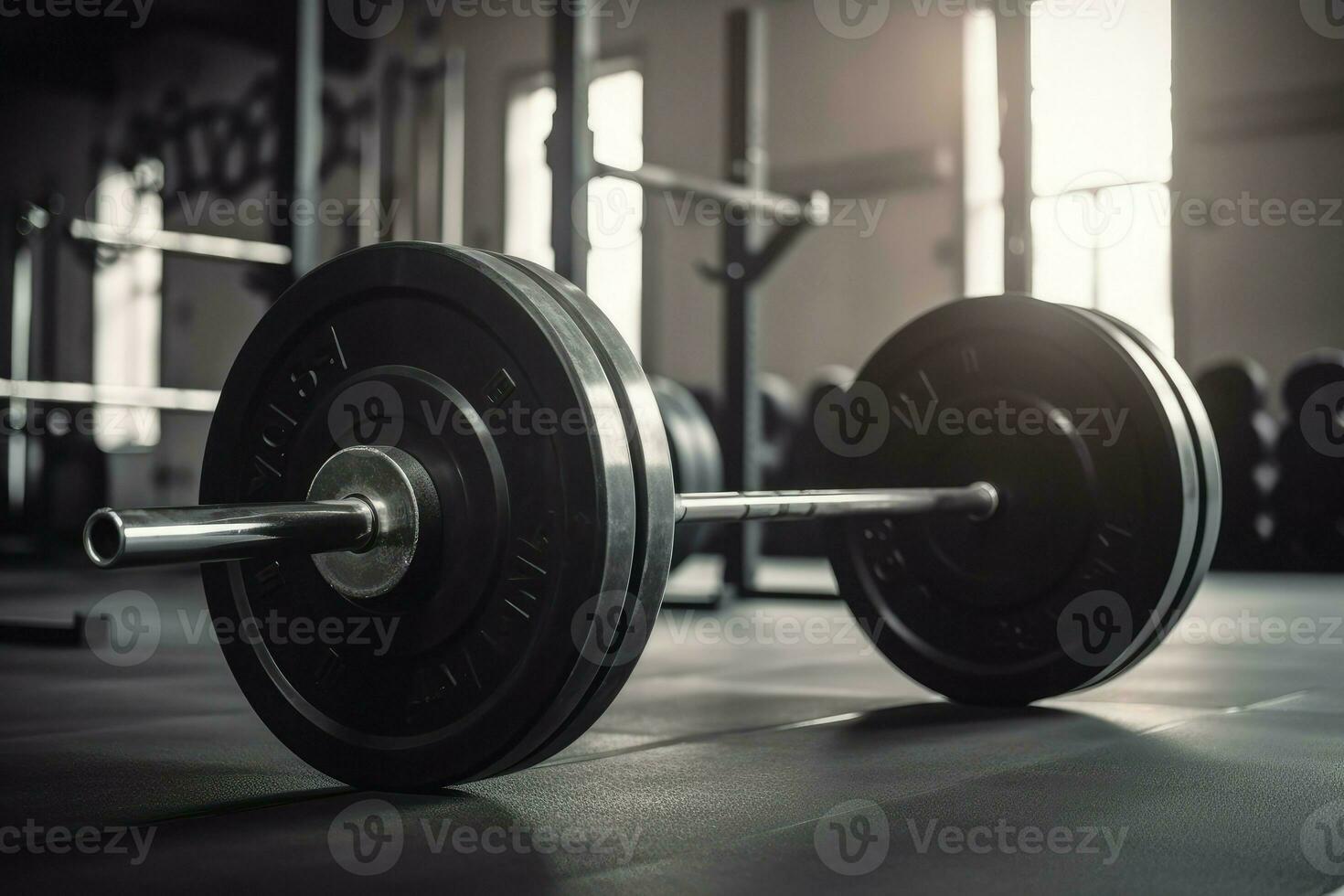 gimnasio barra con pesas equipo. generar ai foto