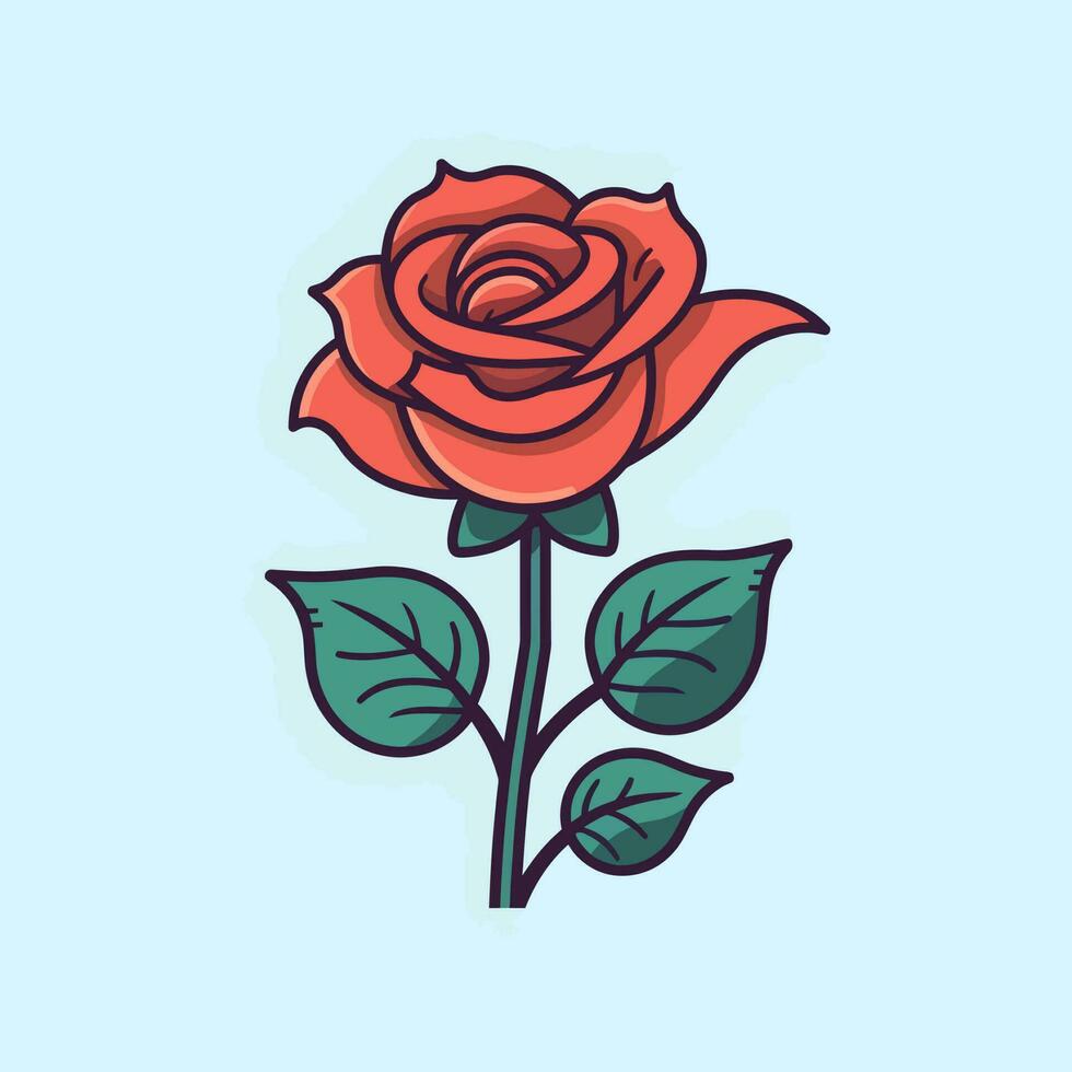 Flowers roses, red buds and green leaves. Isolated red rose. Vector illustration.