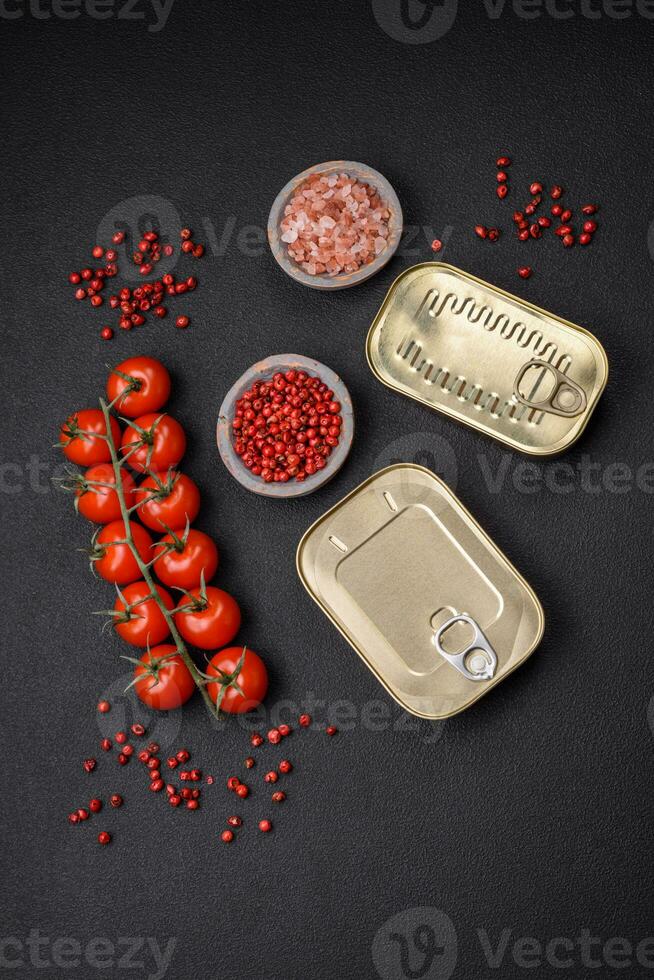 Tin or aluminum rectangular can of canned food with a key photo