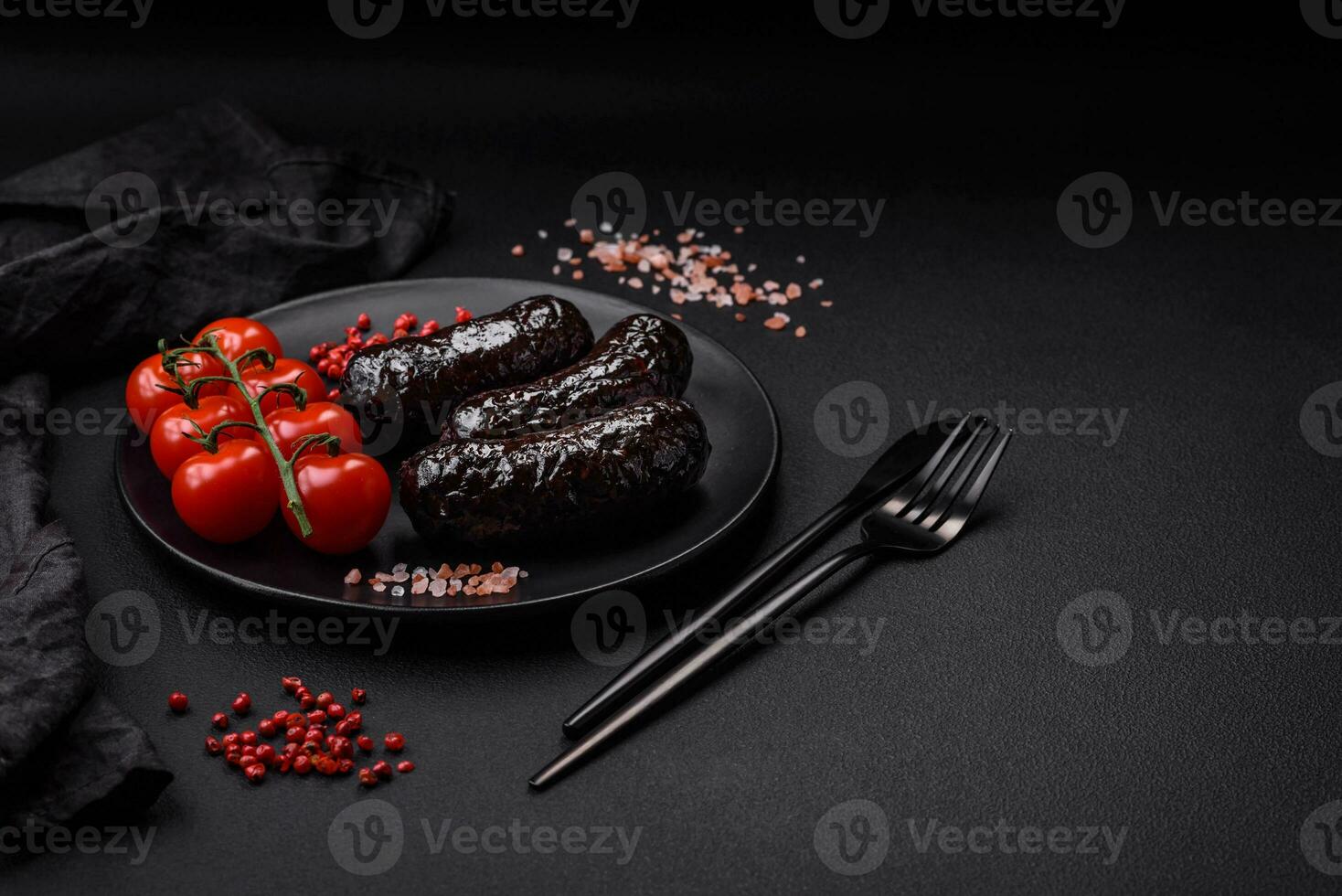 Delicious black blood sausage or black pudding with spices and herbs photo