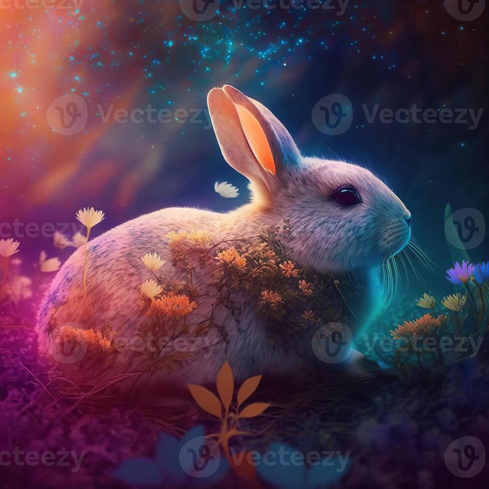 Rabbit in a colorful dream world photo