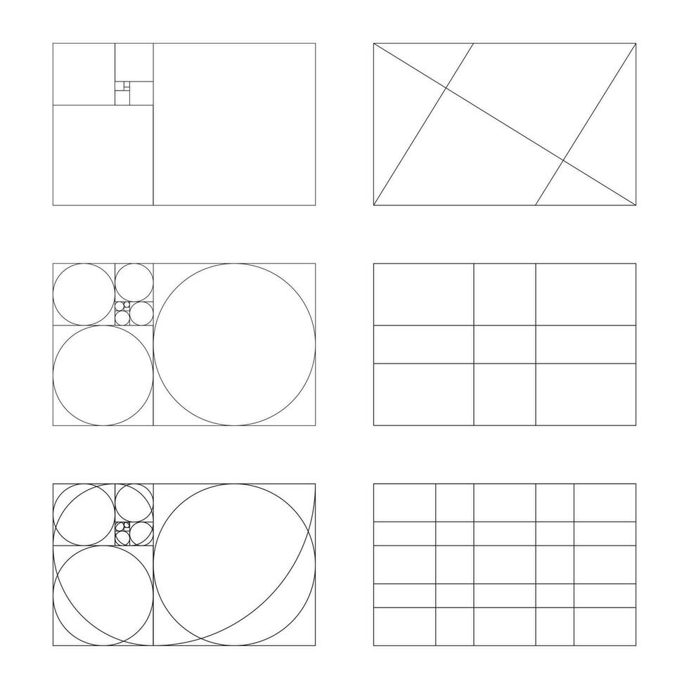 Golden ratio template collection. Fibonacci array, numbers. Golden proportions set. Vector illustration.