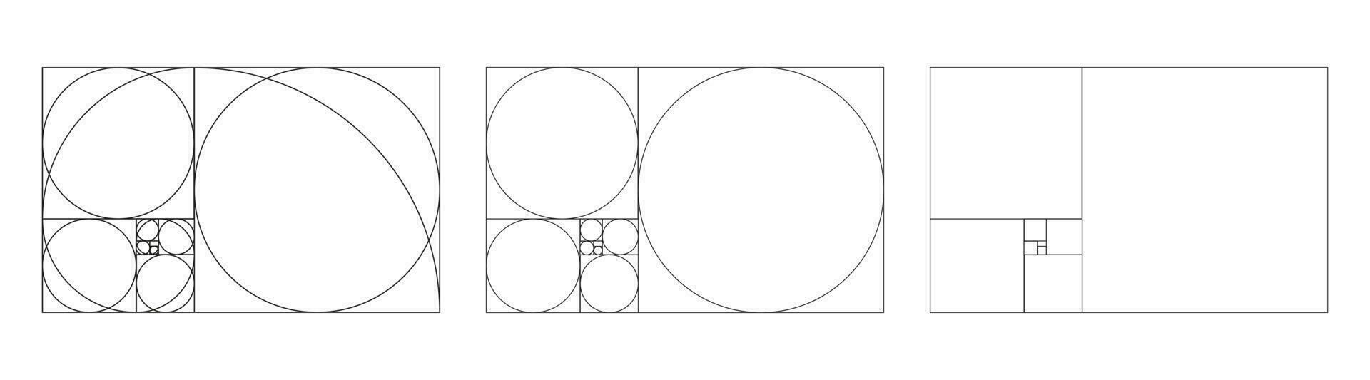 Golden ratio template set. Method golden section. Fibonacci array, numbers. Harmony proportions collection. Outline vector illustration.