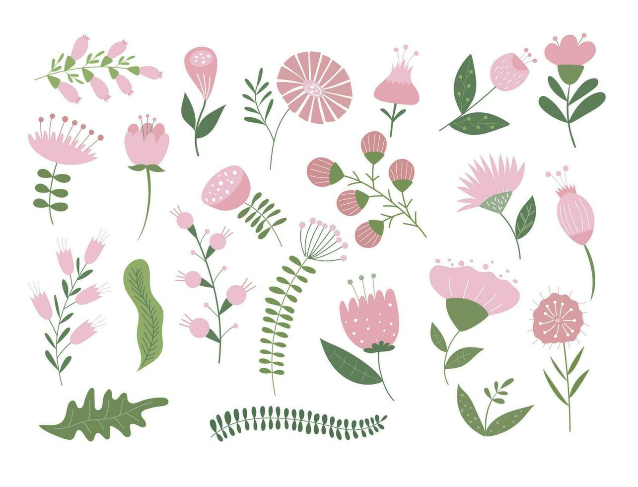 conjunto de fantástico mano dibujado intrincado flores y hojas. vector