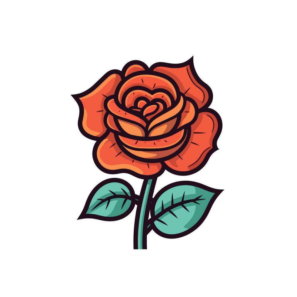 Flowers roses, red buds and green leaves. Isolated red rose. Vector illustration.