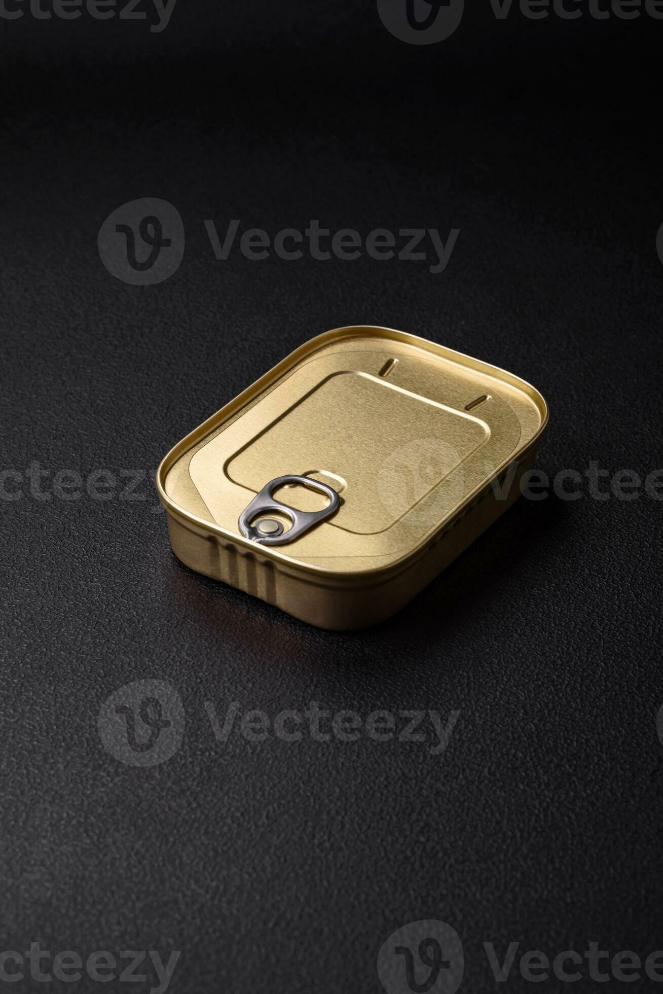 Tin or aluminum rectangular can of canned food with a key 24119067