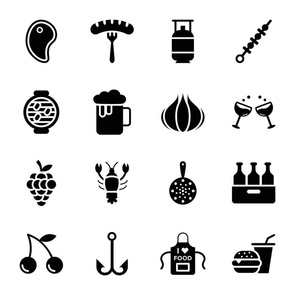 Outdoor Grill Glyph Icons Pack vector