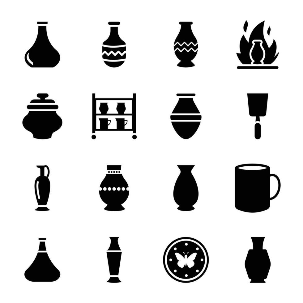 Clay Making Glyph Icons Pack vector