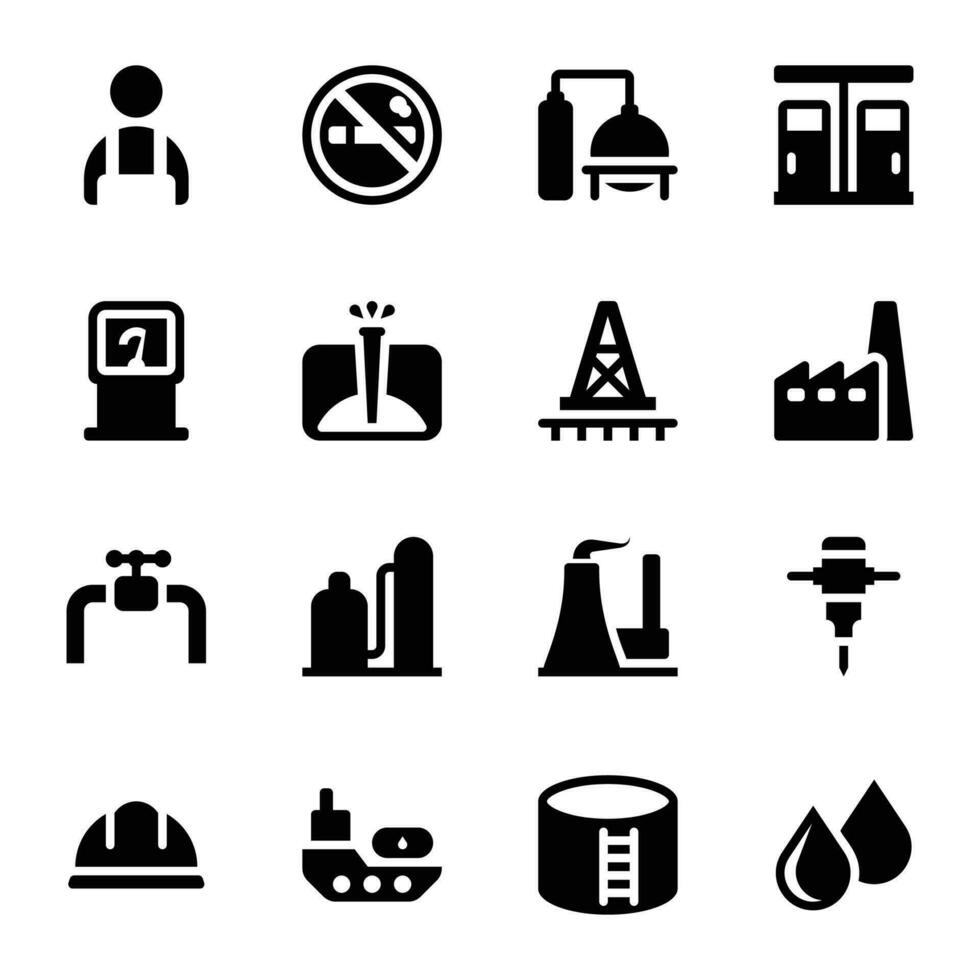 conjunto de iconos de la industria del petróleo vector