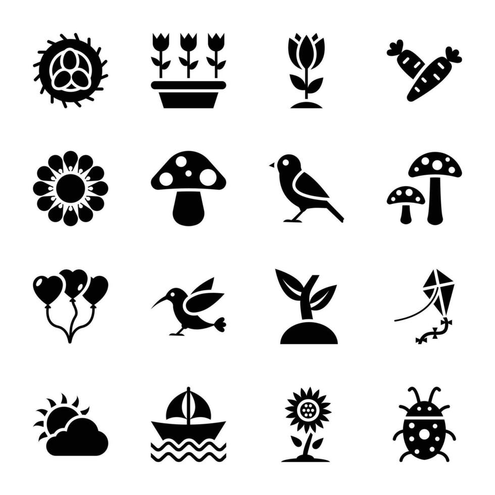 Picnic in Park Solid Icons vector