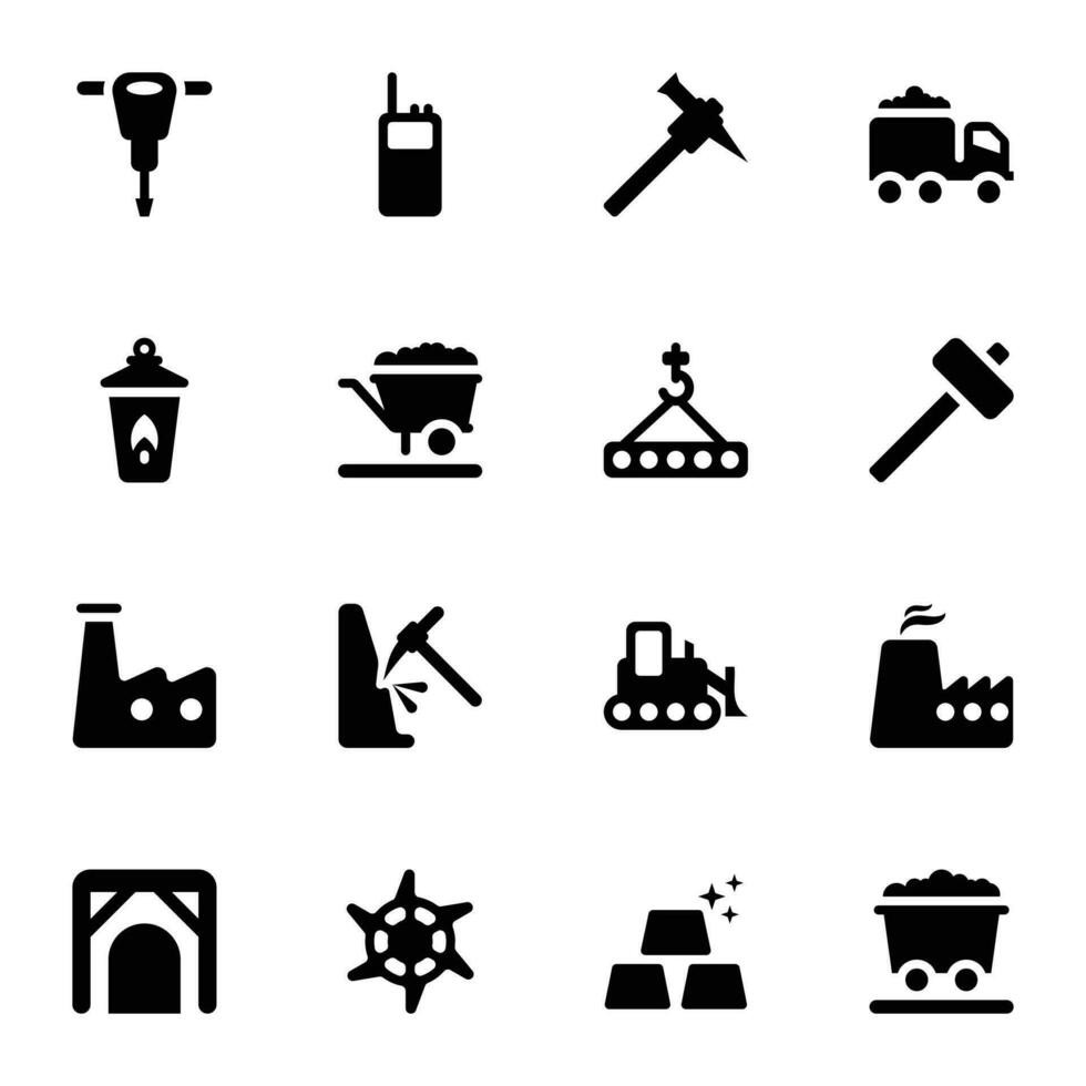 Digging and Exploration Glyph Icons vector