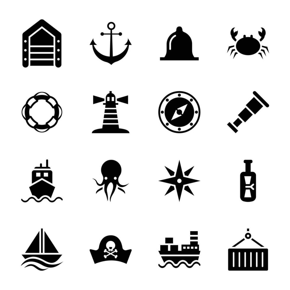 Aquatic glyph icons vector