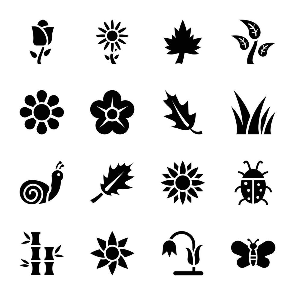 Nature Glyph Icons Set vector