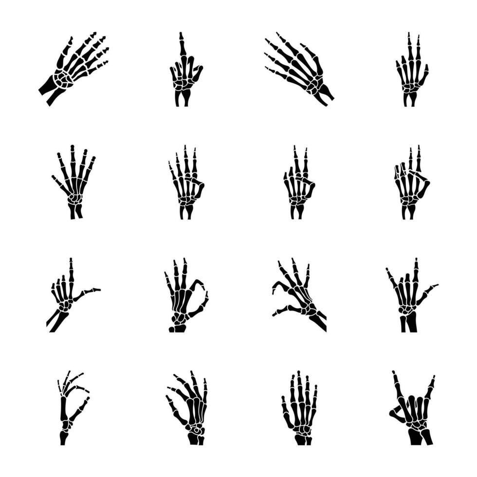 glifo íconos conjunto de esqueleto manos vector