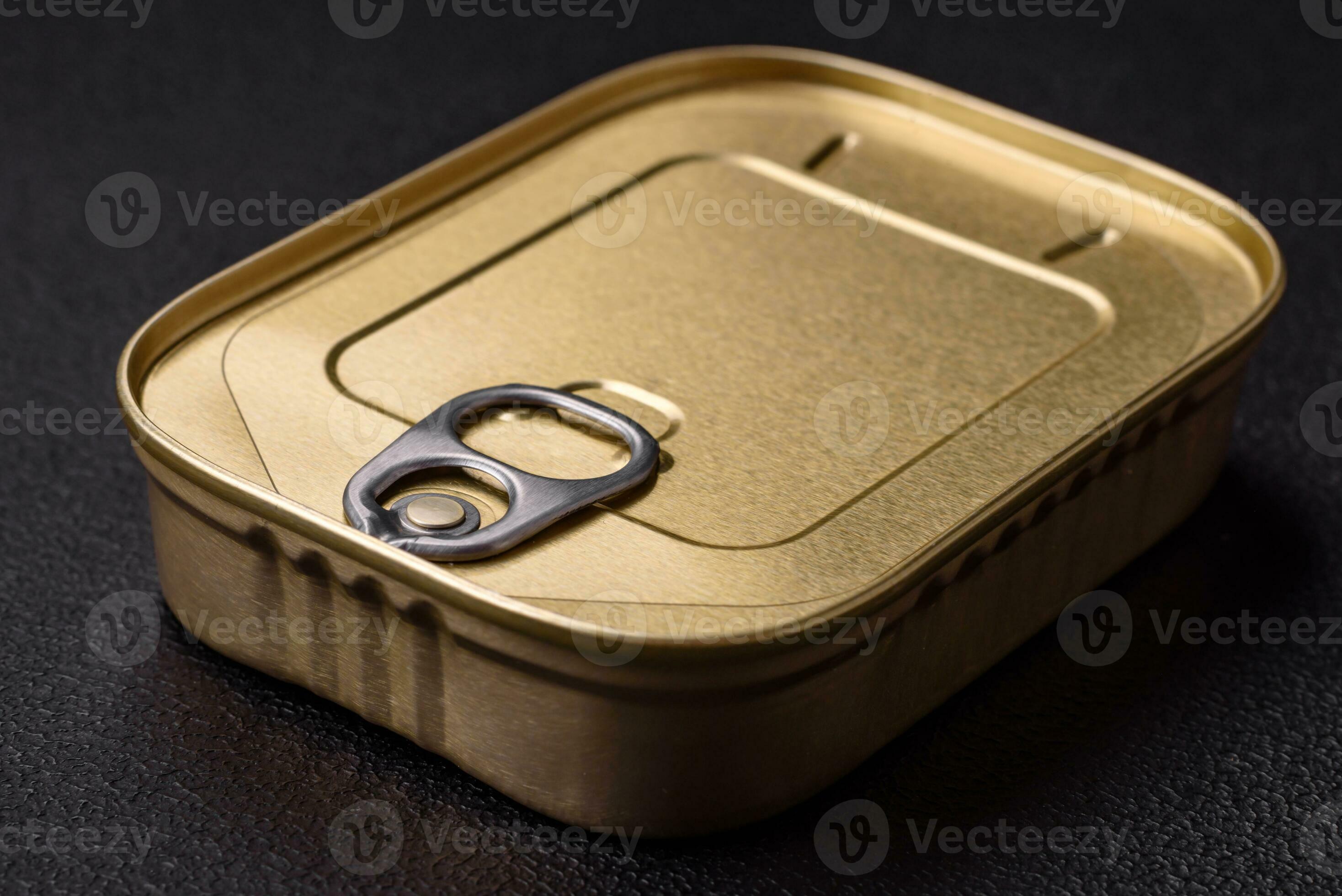 Tin or aluminum rectangular can of canned food with a key 24119239