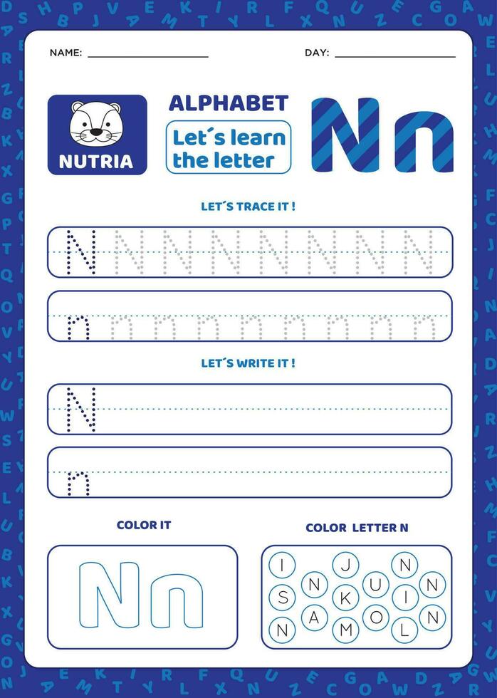 Writing practice letter N. Alphabet worksheets Free Vector