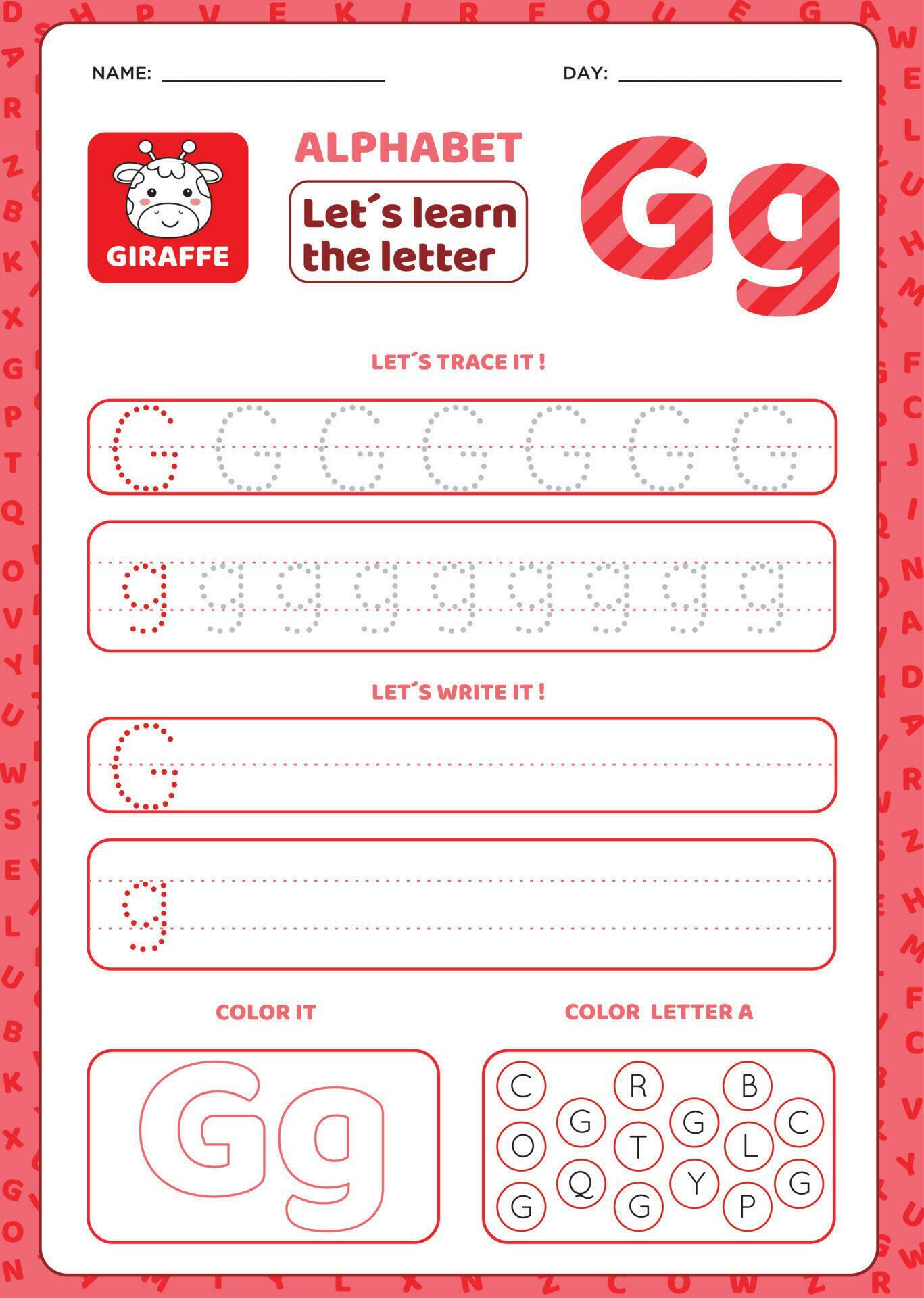Writing practice letter G. Alphabet worksheets Free Vector 24119288