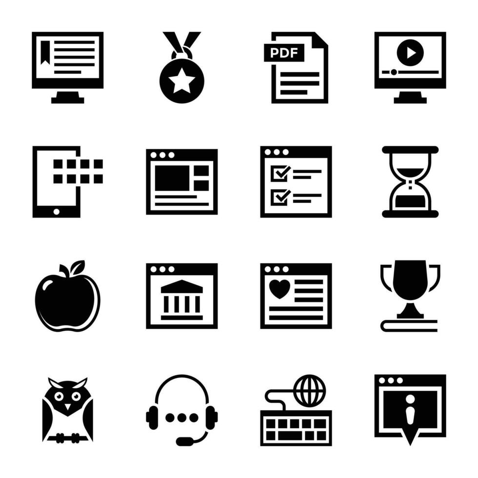 Elearning Glyph Icons Collection vector